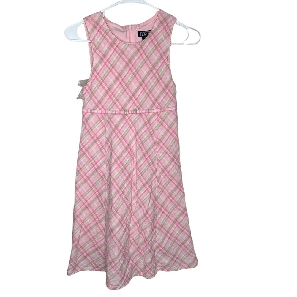 The Children’s Place Girls Linen Dress size 12 pink plaid lined sleeveless